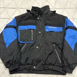 Vintage 90s Descente Ski Jacket Med Snowboarding Black Blue Outdoors Retro